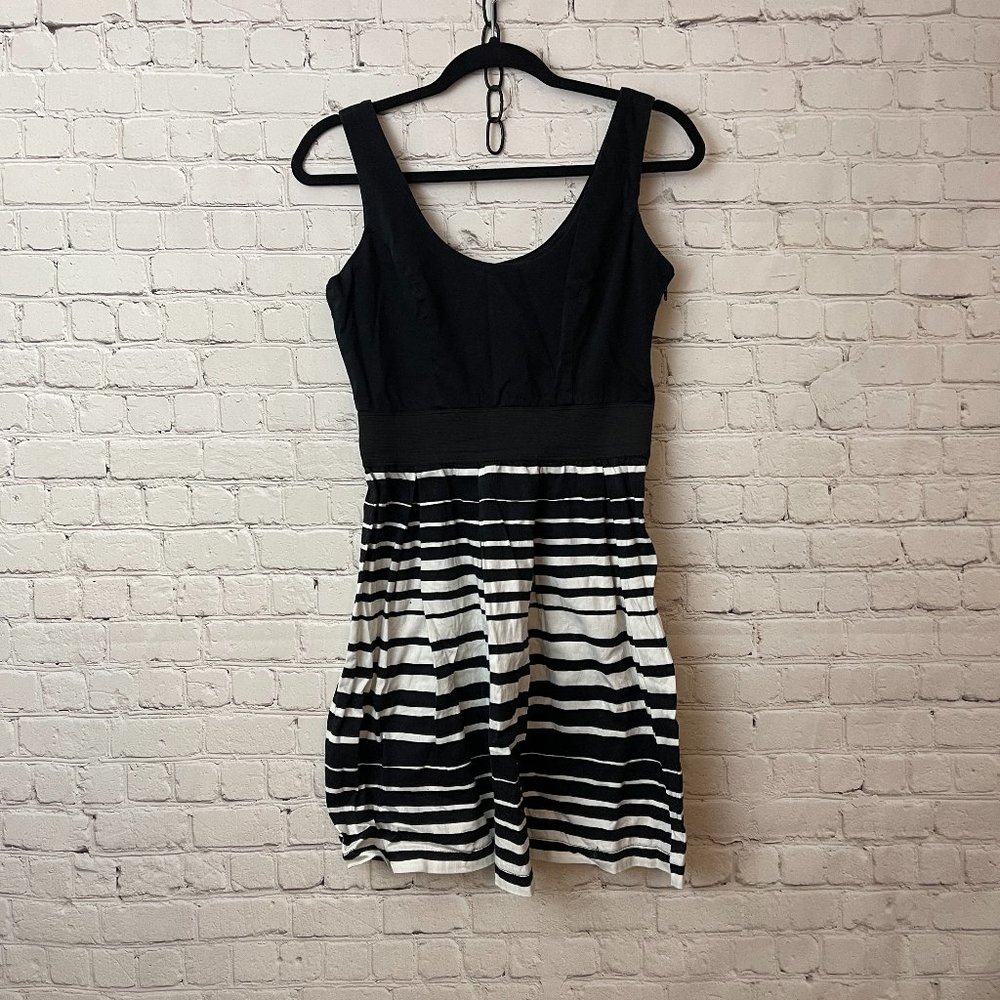 Black & White Stripe Fit & Flare A-line Dress Pinup Rockabilly Retro sz M